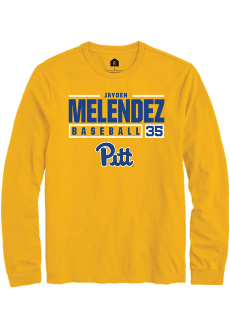 Jayden Melendez Rally Mens Gold Pitt Panthers NIL Stacked Box Tee