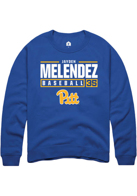 Jayden Melendez Rally Mens Blue Pitt Panthers NIL Stacked Box Crew Sweatshirt