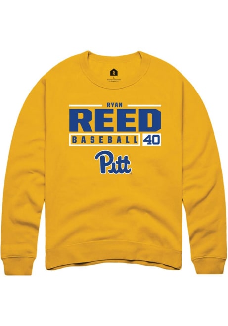 Ryan Reed Rally Mens Gold Pitt Panthers NIL Stacked Box Crew Sweatshirt