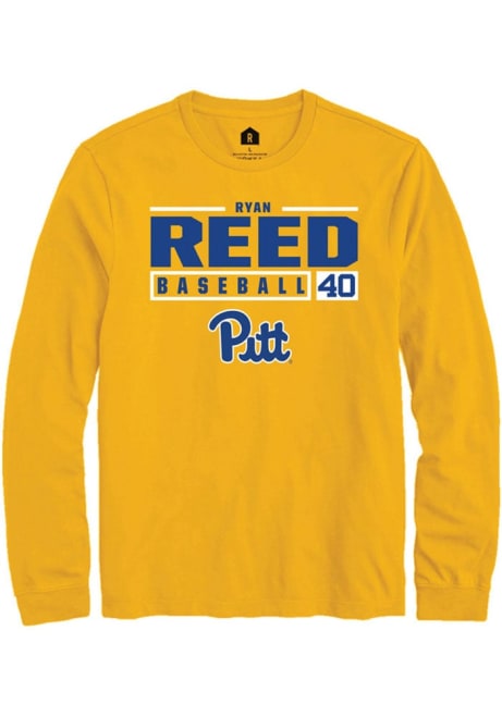 Ryan Reed Rally Mens Gold Pitt Panthers NIL Stacked Box Tee