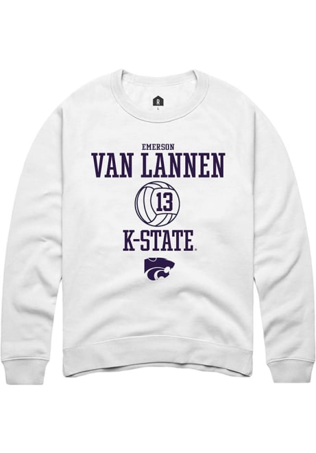 Emerson Van Lannen Rally Mens White K-State Wildcats NIL Sport Icon Crew Sweatshirt