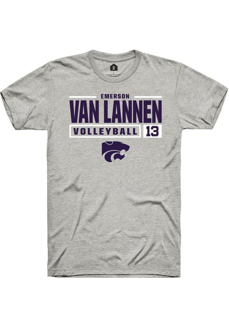 Emerson Van Lannen Ash K-State Wildcats NIL Stacked Box Short Sleeve T Shirt