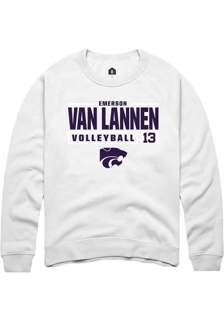 Emerson Van Lannen Rally Mens White K-State Wildcats NIL Stacked Box Crew Sweatshirt