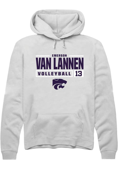 Emerson Van Lannen Rally Mens White K-State Wildcats NIL Stacked Box Hooded Sweatshirt