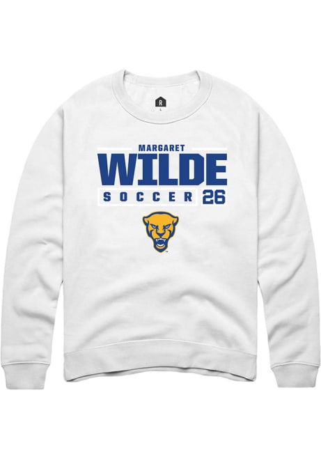 Margaret Wilde Rally Mens White Pitt Panthers NIL Stacked Box Crew Sweatshirt