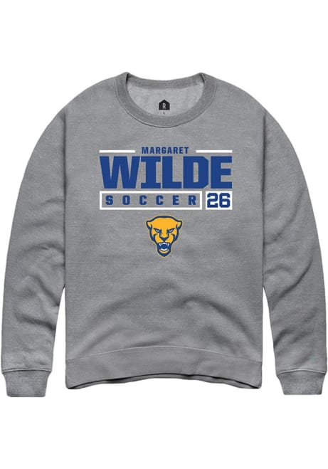 Margaret Wilde Rally Mens Graphite Pitt Panthers NIL Stacked Box Crew Sweatshirt