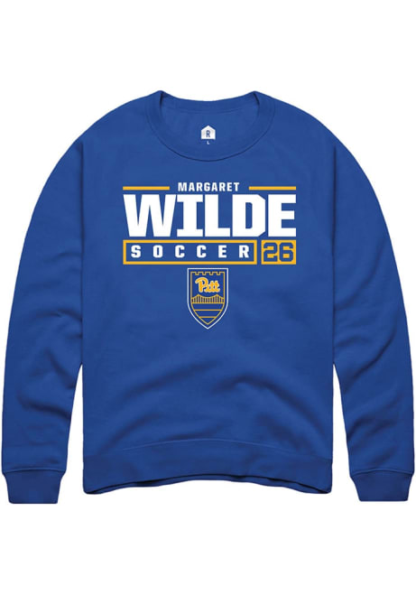 Margaret Wilde Rally Mens Blue Pitt Panthers NIL Stacked Box Crew Sweatshirt