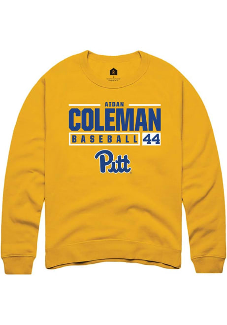 Aidan Coleman Rally Mens Gold Pitt Panthers NIL Stacked Box Crew Sweatshirt