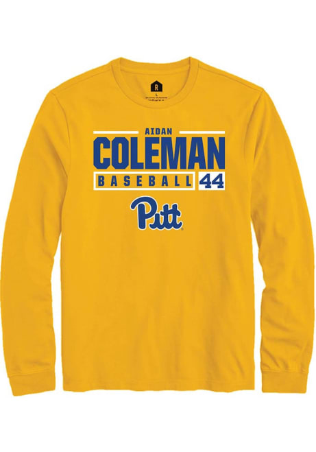 Aidan Coleman Rally Mens Gold Pitt Panthers NIL Stacked Box Tee