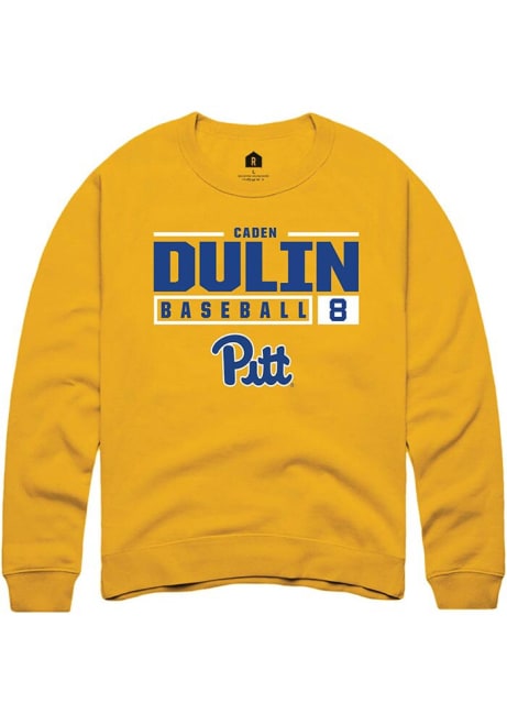 Caden Dulin Rally Mens Gold Pitt Panthers NIL Stacked Box Crew Sweatshirt