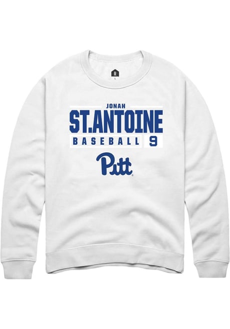 Jonah St.antoine Rally Mens White Pitt Panthers NIL Stacked Box Crew Sweatshirt