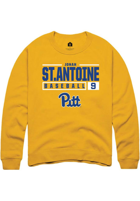 Jonah St.antoine Rally Mens Gold Pitt Panthers NIL Stacked Box Crew Sweatshirt