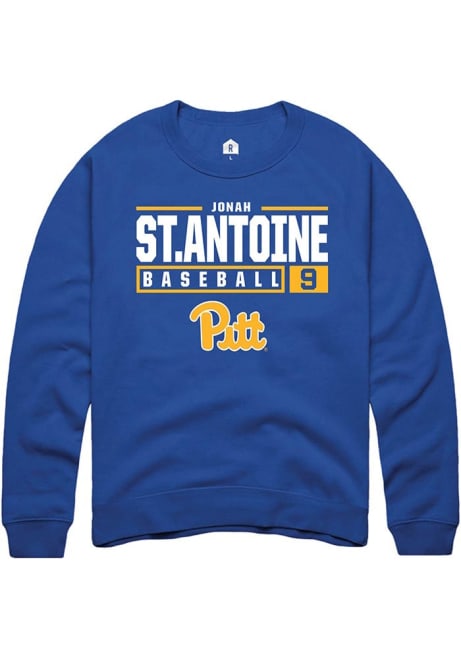 Jonah St.antoine Rally Mens Blue Pitt Panthers NIL Stacked Box Crew Sweatshirt