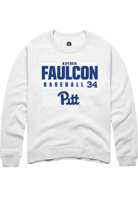 Kayden Faulcon Rally Mens White Pitt Panthers NIL Stacked Box Crew Sweatshirt