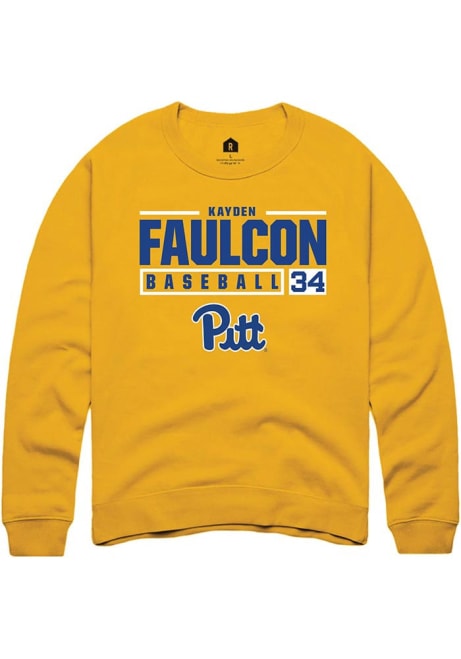 Kayden Faulcon Rally Mens Gold Pitt Panthers NIL Stacked Box Crew Sweatshirt