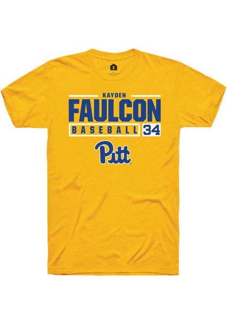 Kayden Faulcon Gold Pitt Panthers NIL Stacked Box Short Sleeve T Shirt