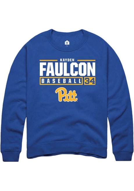 Kayden Faulcon Rally Mens Blue Pitt Panthers NIL Stacked Box Crew Sweatshirt