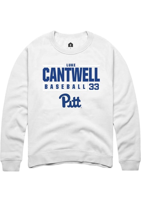 Luke Cantwell Rally Mens White Pitt Panthers NIL Stacked Box Crew Sweatshirt