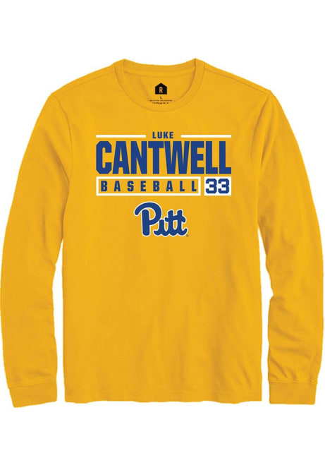 Luke Cantwell Rally Mens Gold Pitt Panthers NIL Stacked Box Tee