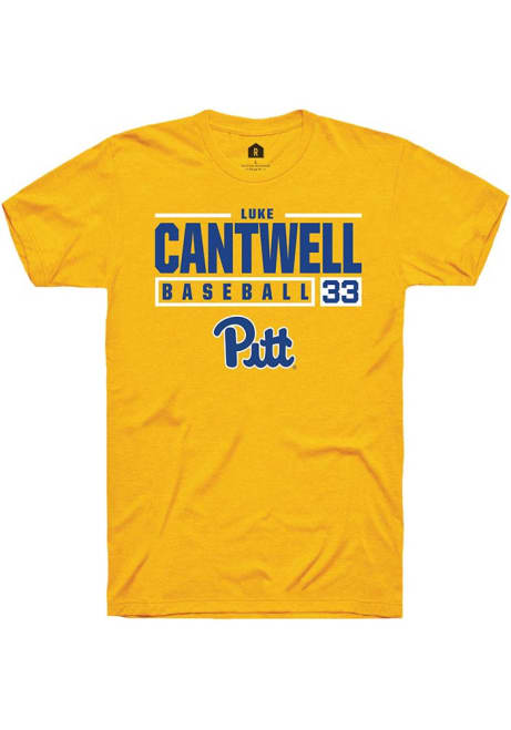 Luke Cantwell Gold Pitt Panthers NIL Stacked Box Short Sleeve T Shirt