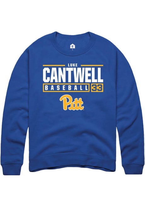 Luke Cantwell Rally Mens Blue Pitt Panthers NIL Stacked Box Crew Sweatshirt