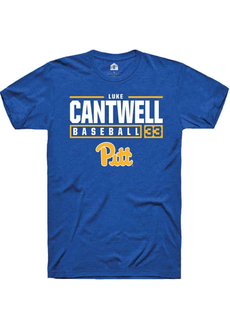 Luke Cantwell Blue Pitt Panthers NIL Stacked Box Short Sleeve T Shirt