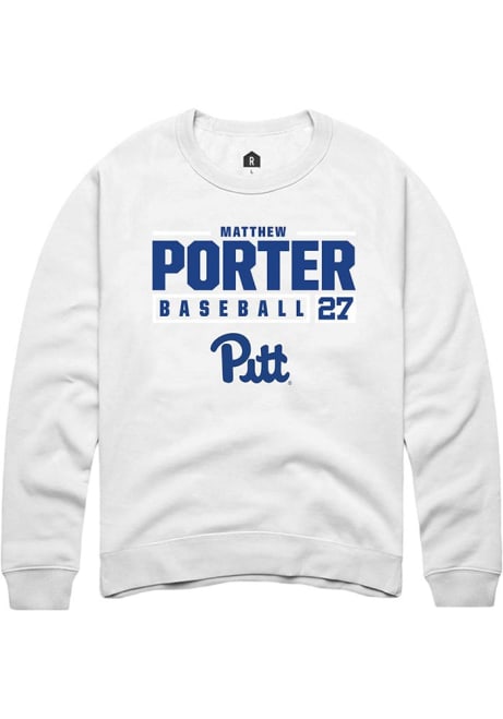 Matthew Porter Rally Mens White Pitt Panthers NIL Stacked Box Crew Sweatshirt