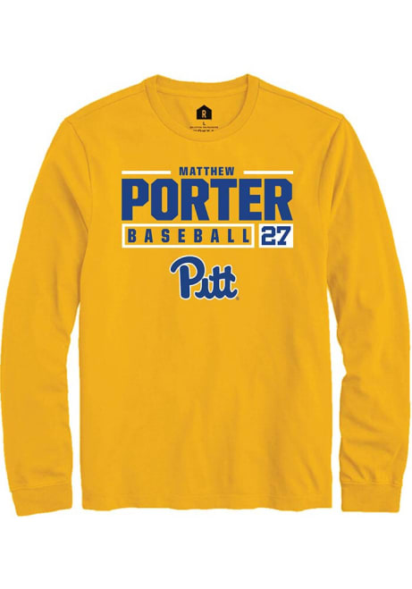 Matthew Porter Rally Mens Gold Pitt Panthers NIL Stacked Box Tee