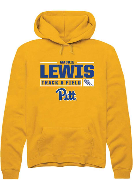 Maddie Lewis Rally Mens Gold Pitt Panthers NIL Stacked Box Hooded Sweatshirt