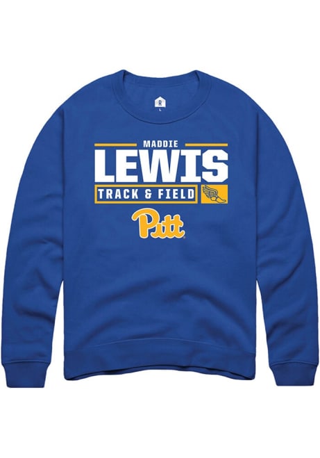 Maddie Lewis Rally Mens Blue Pitt Panthers NIL Stacked Box Crew Sweatshirt