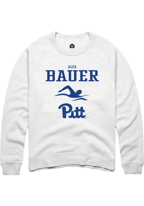 Alex Bauer Rally Mens White Pitt Panthers NIL Sport Icon Crew Sweatshirt