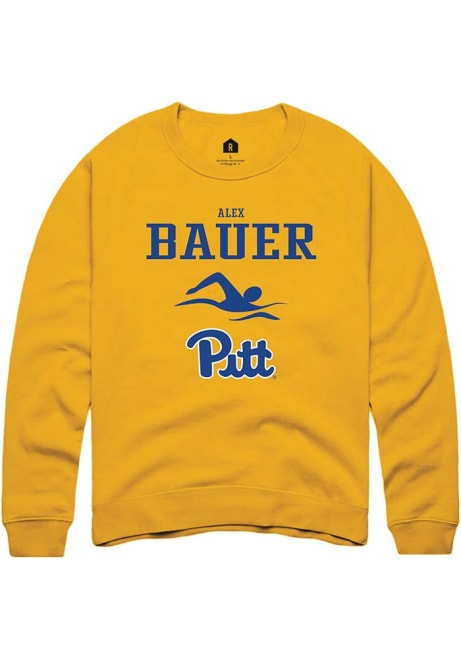 Alex Bauer Rally Mens Gold Pitt Panthers NIL Sport Icon Crew Sweatshirt