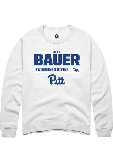 Alex Bauer Rally Mens White Pitt Panthers NIL Stacked Box Crew Sweatshirt