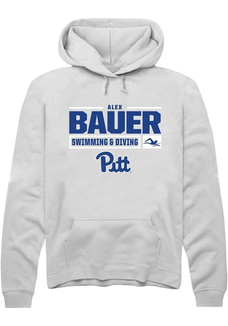 Alex Bauer Rally Mens White Pitt Panthers NIL Stacked Box Hooded Sweatshirt