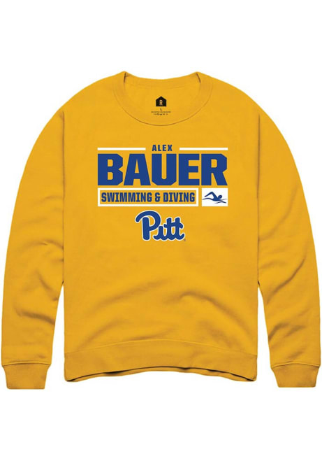 Alex Bauer Rally Mens Gold Pitt Panthers NIL Stacked Box Crew Sweatshirt