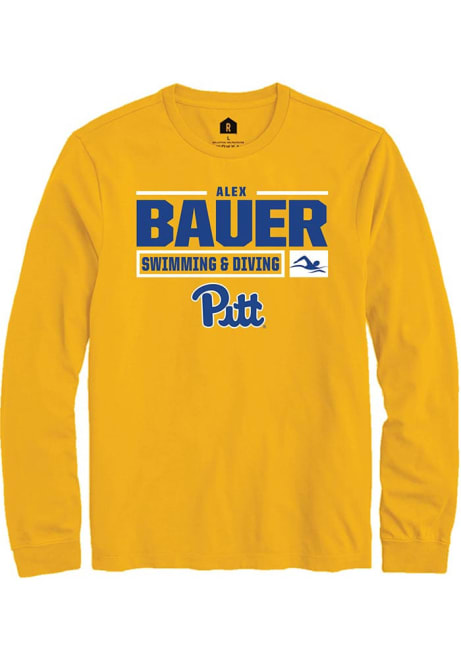 Alex Bauer Rally Mens Gold Pitt Panthers NIL Stacked Box Tee