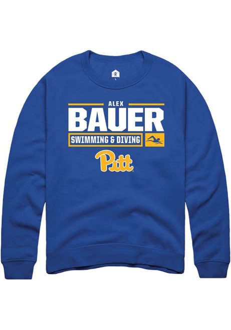 Alex Bauer Rally Mens Blue Pitt Panthers NIL Stacked Box Crew Sweatshirt