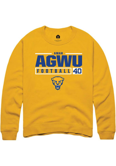 Amah Agwu Rally Mens Gold Pitt Panthers NIL Stacked Box Crew Sweatshirt