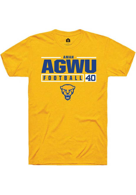 Amah Agwu Gold Pitt Panthers NIL Stacked Box Short Sleeve T Shirt