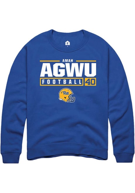 Amah Agwu Rally Mens Blue Pitt Panthers NIL Stacked Box Crew Sweatshirt