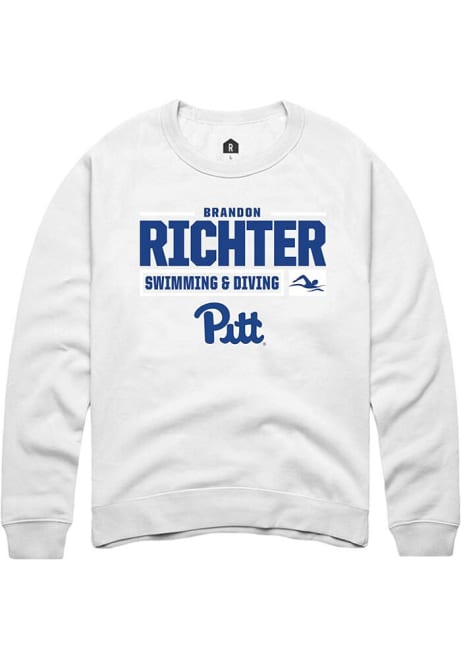 Brandon Richter Rally Mens White Pitt Panthers NIL Stacked Box Crew Sweatshirt