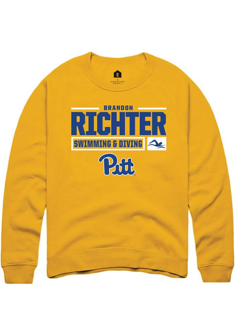 Brandon Richter Rally Mens Gold Pitt Panthers NIL Stacked Box Crew Sweatshirt