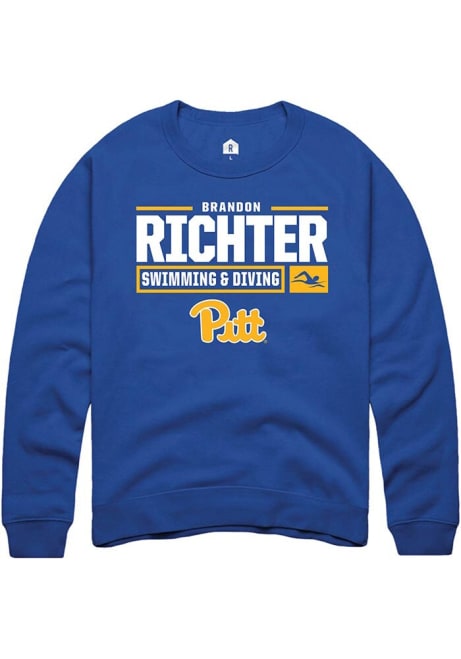 Brandon Richter Rally Mens Blue Pitt Panthers NIL Stacked Box Crew Sweatshirt