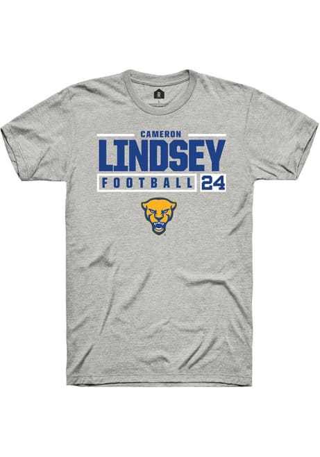 Cameron Lindsey Ash Pitt Panthers NIL Stacked Box Short Sleeve T Shirt