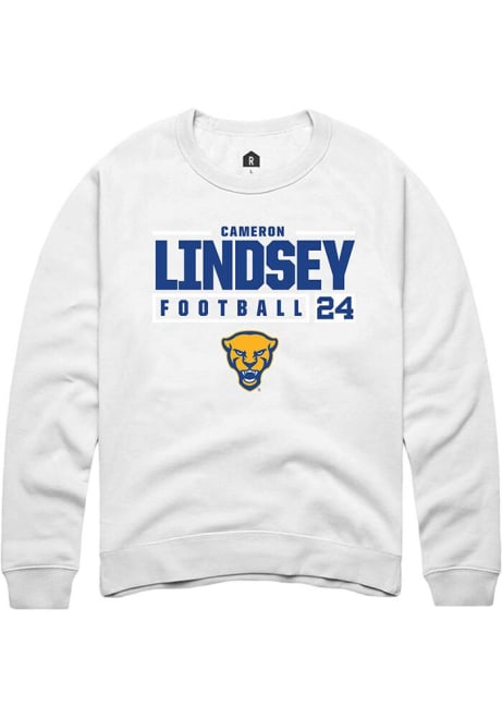 Cameron Lindsey Rally Mens White Pitt Panthers NIL Stacked Box Crew Sweatshirt