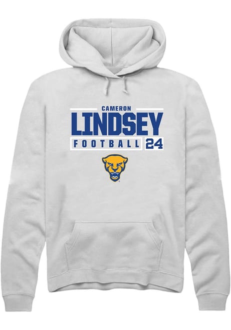 Cameron Lindsey Rally Mens White Pitt Panthers NIL Stacked Box Hooded Sweatshirt