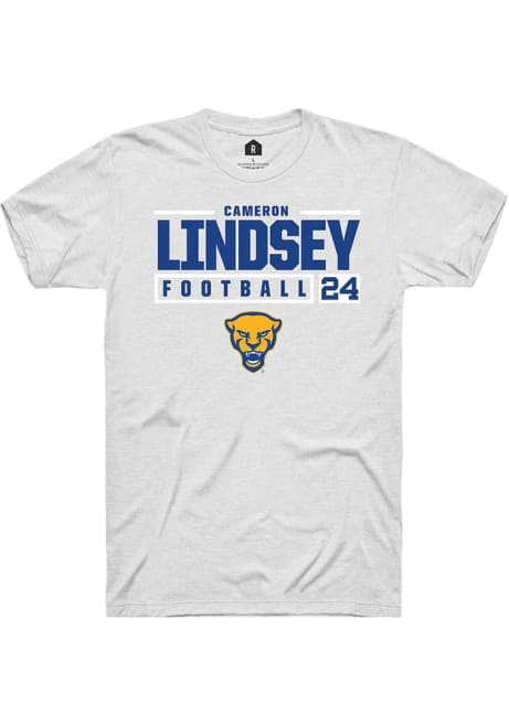 Cameron Lindsey White Pitt Panthers NIL Stacked Box Short Sleeve T Shirt