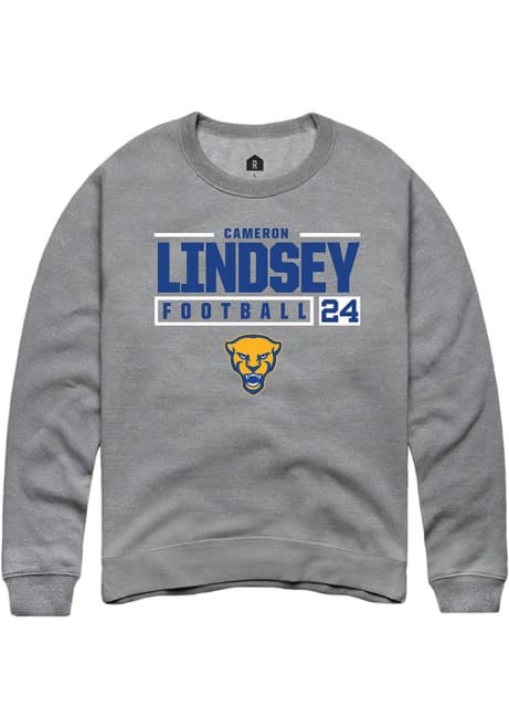 Cameron Lindsey Rally Mens Graphite Pitt Panthers NIL Stacked Box Crew Sweatshirt