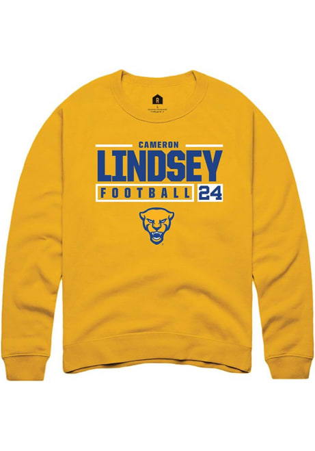 Cameron Lindsey Rally Mens Gold Pitt Panthers NIL Stacked Box Crew Sweatshirt