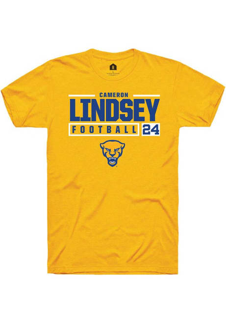 Cameron Lindsey Gold Pitt Panthers NIL Stacked Box Short Sleeve T Shirt